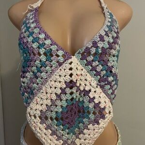 Crochet Halter Top in Purple and Blue